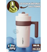 Vagonlife 600 ML LED Sıcaklık Göstergeli Akıllı Çelik Termos Kulplu -Kahve Bardağı-Mug-FFVGN2009 (Beyaz)