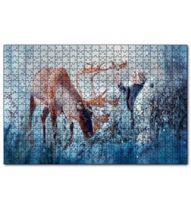 Cakapuzzle Karda Bir Çocukla Ren Geyiği Görseli  Puzzle Yapboz MDF (Ahşap) (1000 Parça)