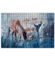 Cakapuzzle Karda Bir Çocukla Ren Geyiği Görseli  Puzzle Yapboz MDF (Ahşap) (1000 Parça)