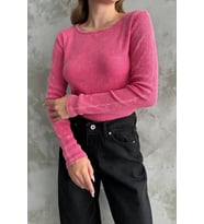 Asit Yıkamalı Antrasit Bisiklet Yaka Bluz (Pembe)