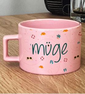 Kişiye Özel İsme Özel Hediye Pastel Fincan Yaz Temalı Desenli (Pembe)