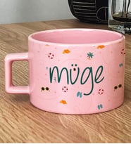 Kişiye Özel İsme Özel Hediye Pastel Fincan Yaz Temalı Desenli (Pembe)