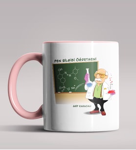 Kişiye Özel Fen Bilgisi Öğretmeni Tasarımlı Siyah Renk Kupa  (Pembe)