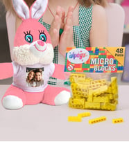 Kişiye Özel Peluş Tavşan Ve Renkli Micro Blocks Lego (Sarı)