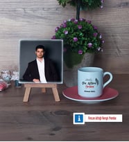 Din Kültürü Öğretmeni Fotoğraflı Dekoratif Taş, Ahşap Altlıklı Türk Kahvesi Fincanı Hediye (Model 6)