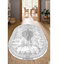Dijital Baskılı Kaymaz Taban Yıkanabilir Oval Salon Halısı Mutfak Halısı Yolluk NDO-SD-1125 (Gri)