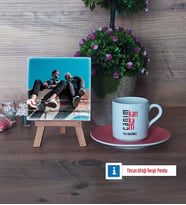 Arkadaşa Hediye Fotoğraflı Dekoratif Taş, Ahşap Altlıklı Türk Kahvesi Fincanı Hediye (Model 6)