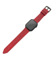 İsminizin Baş Harflerine Özel Deri Gümüş Harfli Apple Watch Saat Kordonu - Haki (Kırmızı)
