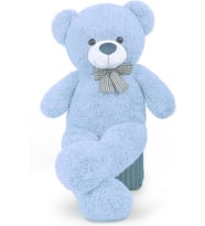 Sevgiliye Özel HEDİYE - 90 cm Papyonlu Sevimli Peluş Şaşkın Ayı (Açık Mavi)