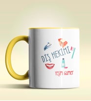 Kişiye Özel Diş Hekimi Tasarımlı Turuncu Kupa Bardak (Sarı)