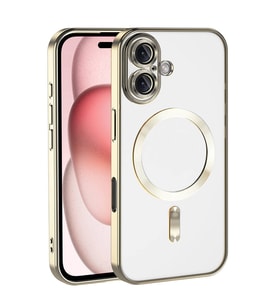 iPhone 16 Kılıf Kamera Korumalı Magsafe Parlak Luxury Kılıf (Gold)