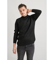 Regular Fit Yarım Balıkçı Nokta Desenli Akrilik Viskon Karışımlı Erkek Triko Kazak  (Siyah)