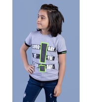 Toontoy Erkek Çocuk Neon Uyumlu Baskılı Garni Detaylı Tişört ( Gri-Melanj)