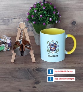 Öğretmenler Günü Hediyesi Kupa Bardak Beyaz ve Fotoğraflı Ahşap Anahtarlık Hediye (Model 7)
