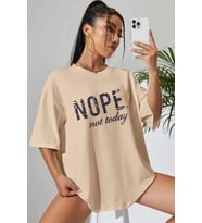 Unisex Not Today Baskılı T-shirt (Bej)