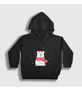 Presmono Unisex Çocuk Kırmızı Polar Bear Kutup Ayısı Yılbaşı Kapüşonlu Sweatshirt 270668tt (Siyah)