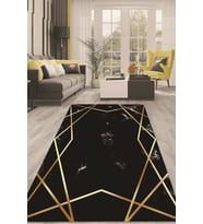Dijital Kaymaz Taban Yıkanabilir Modern Renkli Salon Halısı Mutfak Halısı Yolluk ND-HT-1097 (Siyah)