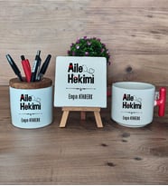 Aile Hekimi Hediye Sepeti Kupa Bardak T Kulplu, Kalemlik ve Dekoratif Taş Doktora Tıp Bayramı Hediyesi (Model 1)
