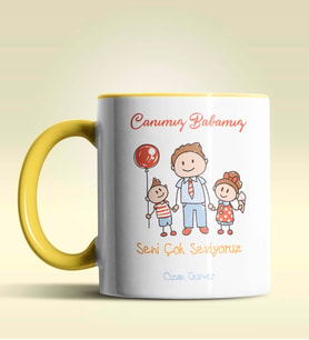 Kişiye Özel Canım Babamız Seni Çok Seviyoruz Tasarımlı Siyah Kupa (Sarı)
