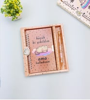 Sevimli Desenli Kilitli Defter ve Kalem Seti (Mavi)