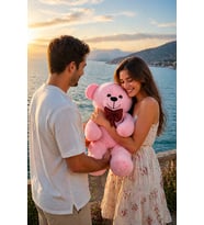 80 cm Rengarenk Papyonlu Ayıcık (%100 Yerli) (Açık Pembe)