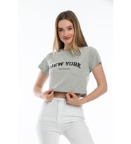 Süperlife Kadın Newyork Baskılı  Slim Fit  Tişort  SPR21Y15 (Grimelanj)