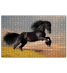 Cakapuzzle Çayırda Koşan Vahşi Siyah At  Puzzle Yapboz MDF (Ahşap) (255 Parça)