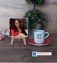 Halaya Hediye Fotoğraflı Dekoratif Taş, Ahşap Altlıklı Türk Kahvesi Fincanı Hediye (Model 8)