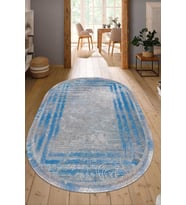 Dijital Baskılı Kaymaz Taban Yıkanabilir Oval Salon Halısı Mutfak Halısı Yolluk NDO-SD-233 (Mavi)
