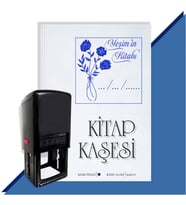 Kişiye Özel Çiçek Buketi 1 Tarihli Otomatik Kitap Kaşesi (Mavi)