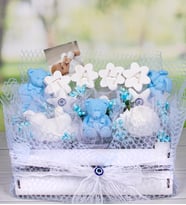 Kişiye Özel Resimli Hoşgeldin Bebek Aranjmanı 86515 (Mavi)