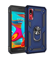 Samsung Galaxy A2 Core Kılıf Yüzüklü Tank Zırhlı Mıknatıslı Standlı Silikon Kapak (Mavi)
