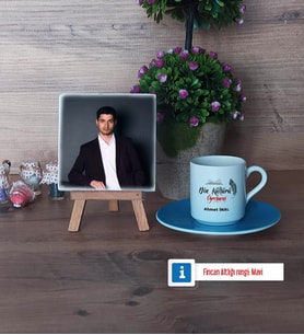 Din Kültürü Öğretmeni Fotoğraflı Dekoratif Taş, Ahşap Altlıklı Türk Kahvesi Fincanı Hediye (Model 5)