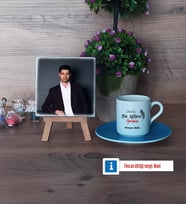 Din Kültürü Öğretmeni Fotoğraflı Dekoratif Taş, Ahşap Altlıklı Türk Kahvesi Fincanı Hediye (Model 5)