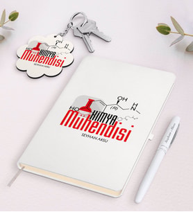 BK Gift Kişiye Özel Kimya Mühendisi Siyah Defter Kalem Ve Anahtarlık Hediye Seti-2 (Model 2)