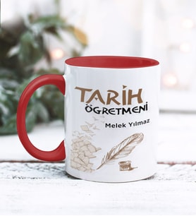 Tarih Öğretmeni Tasarımlı Kişiye Özel Kupa Bardak (Kırmızı)