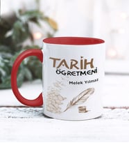 Tarih Öğretmeni Tasarımlı Kişiye Özel Kupa Bardak (Kırmızı)