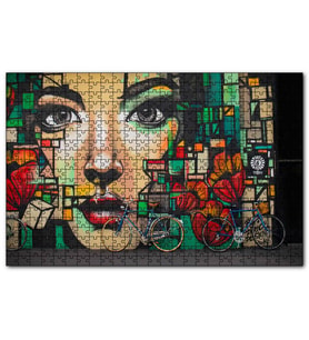 Cakapuzzle Duvar Boyama Kadın Yüzü ve Bisikletler  Puzzle Yapboz MDF (Ahşap) (500 Parça)