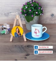 Unicorn Türk Kahvesi Fincanı Ahşap Altlıklı ve Fotoğraflı Ahşap Anahtarlık Hediye (Model 5)