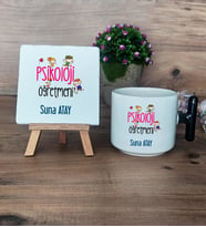 Psikoloji Öğretmeni Hediye Seti Kupa Bardak T Kulplu ve Dekoratif Taş Öğretmenler Günü Hediyesi (Model 6)