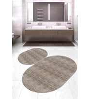 Dijital Baskılı Kaymaz Taban Yıkanabilir Oval 2'li Klozet Takımı Banyo Paspası NOKZ-HY-1243 (Vizon)