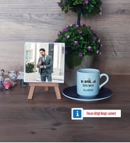 Sosyoloji Öğretmeni Fotoğraflı Dekoratif Taş, Ahşap Altlıklı Türk Kahvesi Fincanı Hediye Öğretmenler Günü Hediyesi (Model 4)