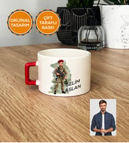 Kişiye Özel Karikatürlü Asker Lüks Fincan Beyaz Askere Hediye Asker Sevgiliye Hediye (Kırmızı)