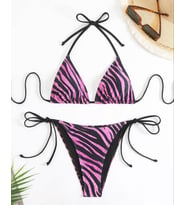 AMOR FACE ÖZEL TASARIM DANS EDEN ÇİZGİLER BASKILI BRAZİLİAN BEACH CLUB SEXY KADIN BİKİNİ TAKIMI (Pembe)