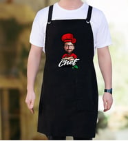 BK Gift Kişiye Özel Karikatürlü Chef Tasarımlı Profesyonel Siyah Mutfak Önlüğü, Aşçı Önlüğü, Şef Önlüğü, Arkadaşa Hediye (Model 4)