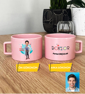 Doktor Hediye Pastel Fincan Erkek Doktora Tıp Bayramı Hediyesi (Pembe)