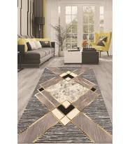 Dijital Kaymaz Taban Yıkanabilir Modern Renkli Salon Halısı Mutfak Halısı Yolluk ND-HT-1069 (Kahverengi)