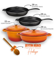 Lava Döküm 4X New Heritage Serisi Döküm Demir Tencere Tava Çeyiz Seti (Turuncu)