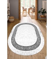 Dijital Baskılı Kaymaz Taban Yıkanabilir Oval Salon Halısı Mutfak Halısı Yolluk NDO-SD-1077 (Gri)