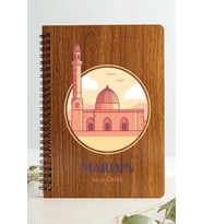 Mardin Ulu Camii Şehir Tasarım Ahşap Kapaklı Defter Kraft Kağıt Özel Tasarım (Ceviz Rengi)